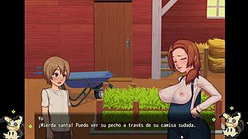 Did you see that? Spying on the blacksmith's big ass in the bathroom during our hentai game countryside life, part 4, and catching those huge tits!