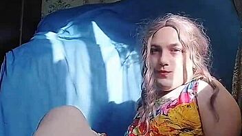 The crossdresser sissy twerks his big white ass in an amateur gay webcam session