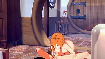 Asuna dominates Kirito with intense creampie and blowjob in Sword Art Online hentai