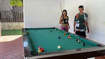 Follow my stepdaughter when we played billiards at home?