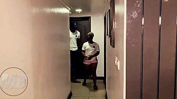 Ebony beauty with big booty handles BBC alone at home.