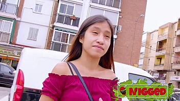 Sweet small 18+ latina Adely fears big black cocks but we blow her mind in doggystyle and cowgirl