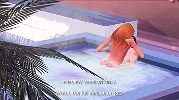 Hot tub romance in 3D hentai: naughty sex in the jacuzzi bath, preview version