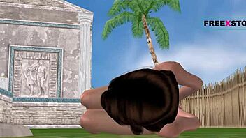 i'm the cute girl in this 3d hentai, laying on the ground and masturbating with a cucumber