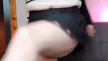 The crossdresser sissy twerks his big white ass in an amateur gay webcam session