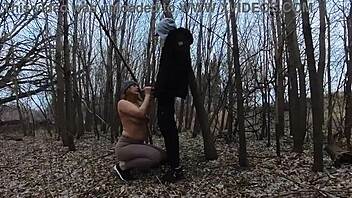 Homemade blowjob in the park with big tits exposed!