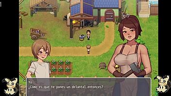 Did you see that? Spying on the blacksmith's big ass in the bathroom during our hentai game countryside life, part 4, and catching those huge tits!