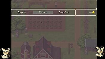 Did you see that? Spying on the blacksmith's big ass in the bathroom during our hentai game countryside life, part 4, and catching those huge tits!