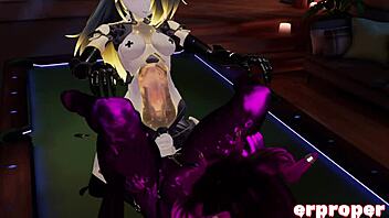 in vrchat, a daemon, robot, and dragon engage in a steamy 3way session