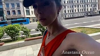 Stepmother helps me put on clothes on naked body in public fitting room!