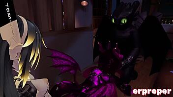 in vrchat, a daemon, robot, and dragon engage in a steamy 3way session