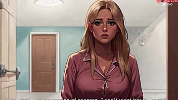 3D animated public beach scene with teen futa and stepsis