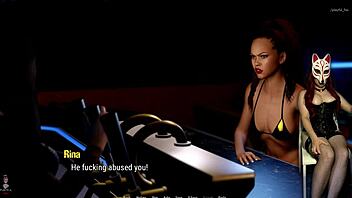 Rough cartoon babe plays with nipples in night club