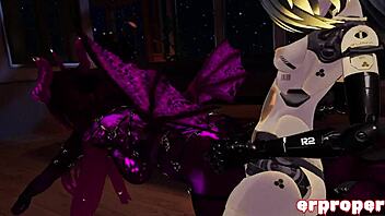 in vrchat, a daemon, robot, and dragon engage in a steamy 3way session