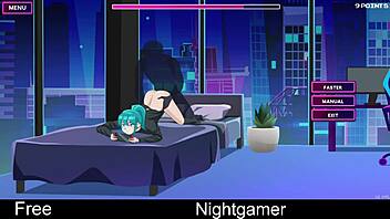 Adult video of a night time gamer playing a porn themed video game
