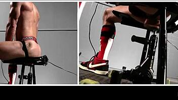 as a gay pornstar, tie me up on the rim chair for rimjob and toy fucking