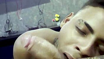 A gay blowjob scene with a well-endowed amateur