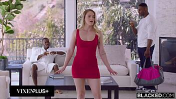 Blonde and brunette duo tackle double penetration in interracial trio