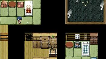 tanned natsuki gives handjob to married man in bathroom hentai game ep 37