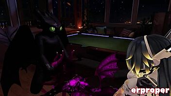 in vrchat, a daemon, robot, and dragon engage in a steamy 3way session