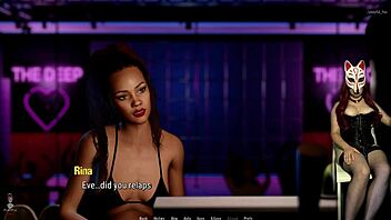 Rough cartoon babe plays with nipples in night club