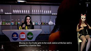 Rough cartoon babe plays with nipples in night club