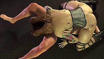 Goth girl in 3D anime doing wild 69 close-up