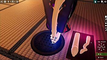 Kadobu hentai ep 2: futanari girl teases living dildo with footjob or what?