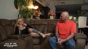 Skylar Vox bent over, shaved pussy getting fucked by stepdaughter's friend