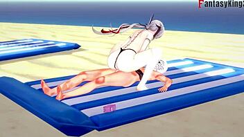 arlecchino bikini action on beach in genshin impact fantasy