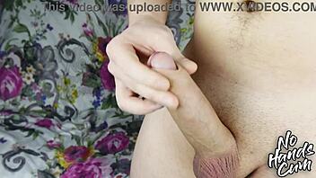 Jerking off a thick horny cock up close. Ejaculation hits hard without any hand help.