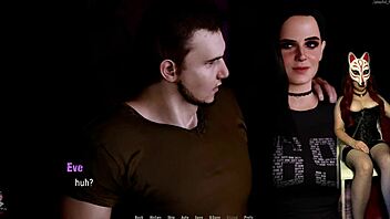 Rough cartoon babe plays with nipples in night club