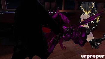 in vrchat, a daemon, robot, and dragon engage in a steamy 3way session