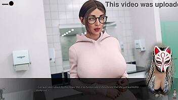 Beautiful secretary with large breasts in a office setting