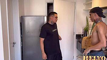 Caught Offering Blowjob To Delivery Guy, He Fucks My Ass, Boyfriend Walks In