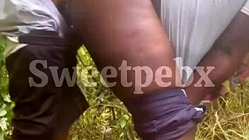 Sex in the bush with a friend teasing anal and blowjob