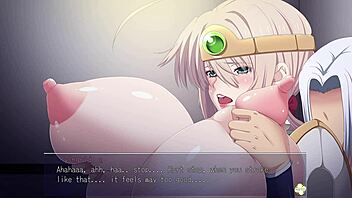 Horny heroine Ingrid in ep 2 teases her huge tits playfully. 😏