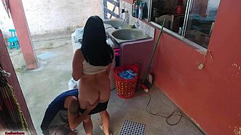 the boss left and the maid couldn't resist my erect presence