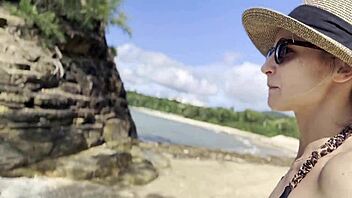 Ever seen a cute Asian cleaning natural Pacific Ocean beach in SFW style?