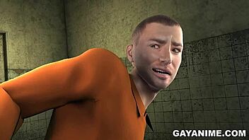 3d cartoon prisoner gets fucked in the ass by a chubby black cop in uniform.