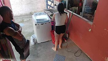 the boss left and the maid couldn't resist my erect presence