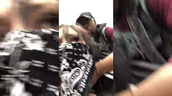 Emo slut with tattoos gets bent over and fucked on a tree stump in public woods