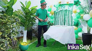 Colombian ebony with huge tits banged by sneaky big-dick leprechaun