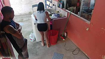 the boss left and the maid couldn't resist my erect presence