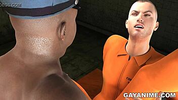 3d cartoon prisoner gets fucked in the ass by a chubby black cop in uniform.
