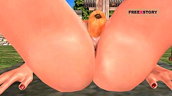 Cute Indian girl masturbates with carrot in 3D anime.