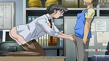 Weak boy overwhelmed by milf pussy in hentai