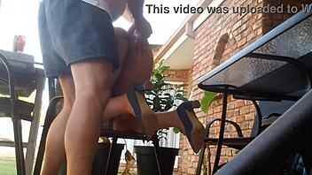 Stepmom flashes upskirt while I’m dildo banging her tight shaved pussy.