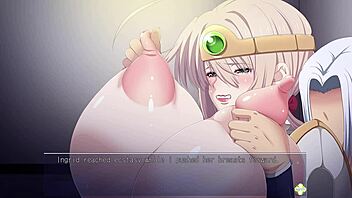 Horny heroine Ingrid in ep 2 teases her huge tits playfully. 😏