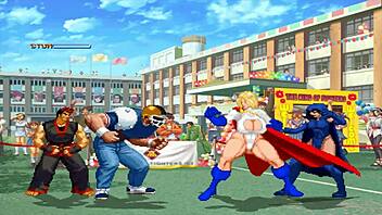 Watch Brian Battler and Kim Dong Hwan Meet Power Girl and Raven in Hentai Mugen!